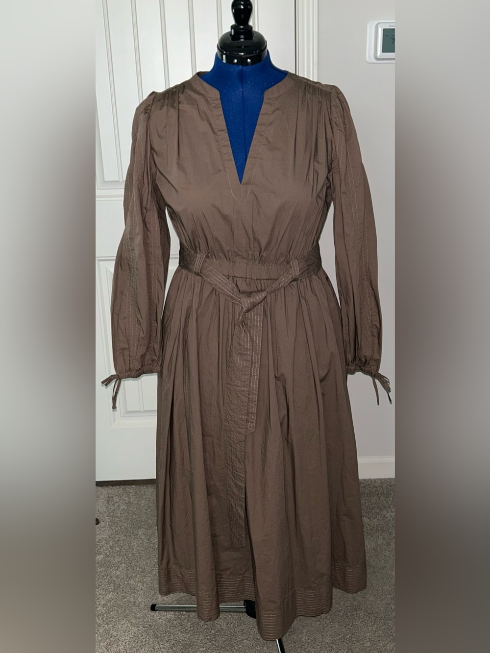 J. Crew Women’s Brown V-Neck Long Sleeve Belted Dress
